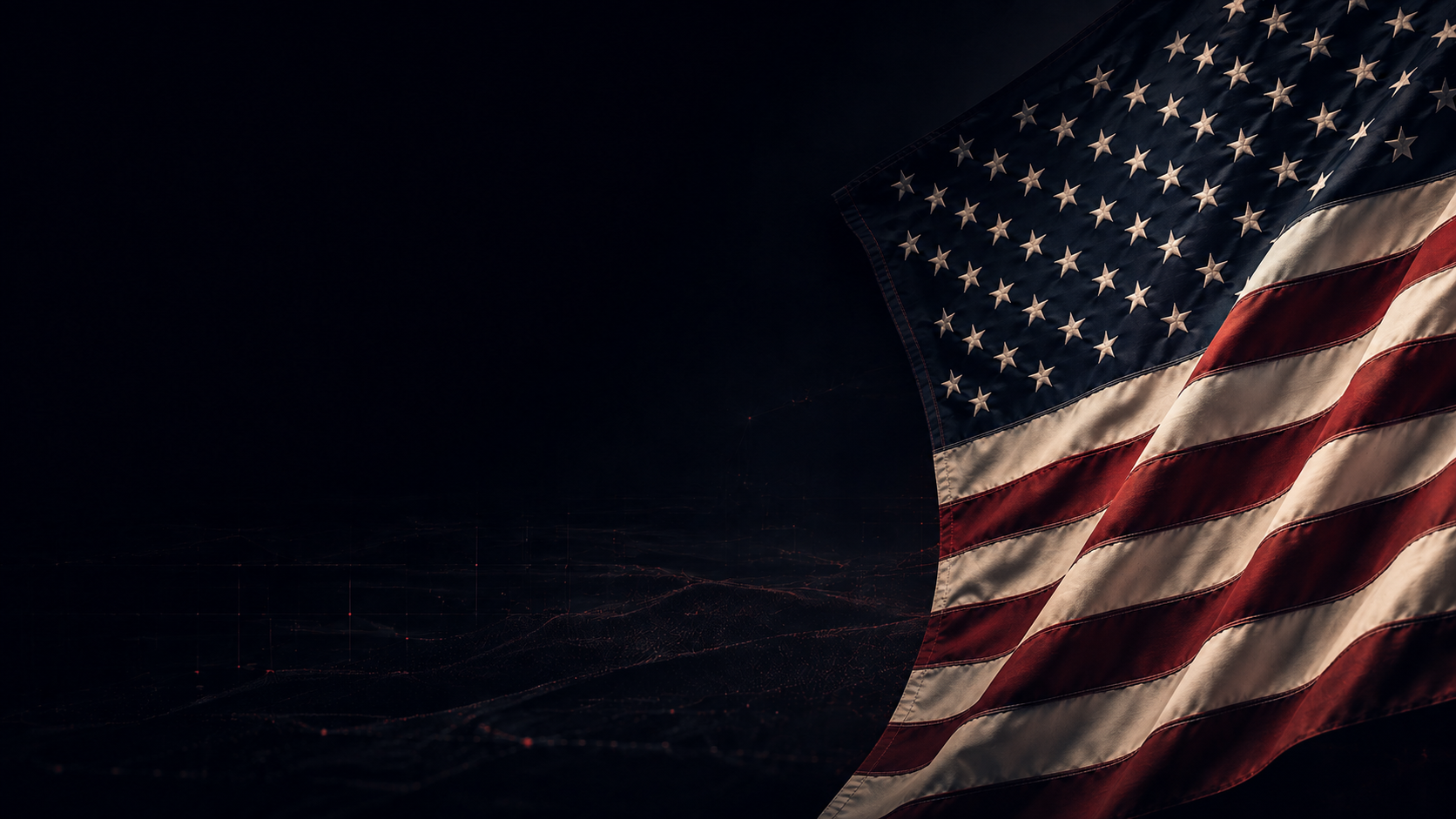 American flag against a dark background with a subtle digital data-grid texture